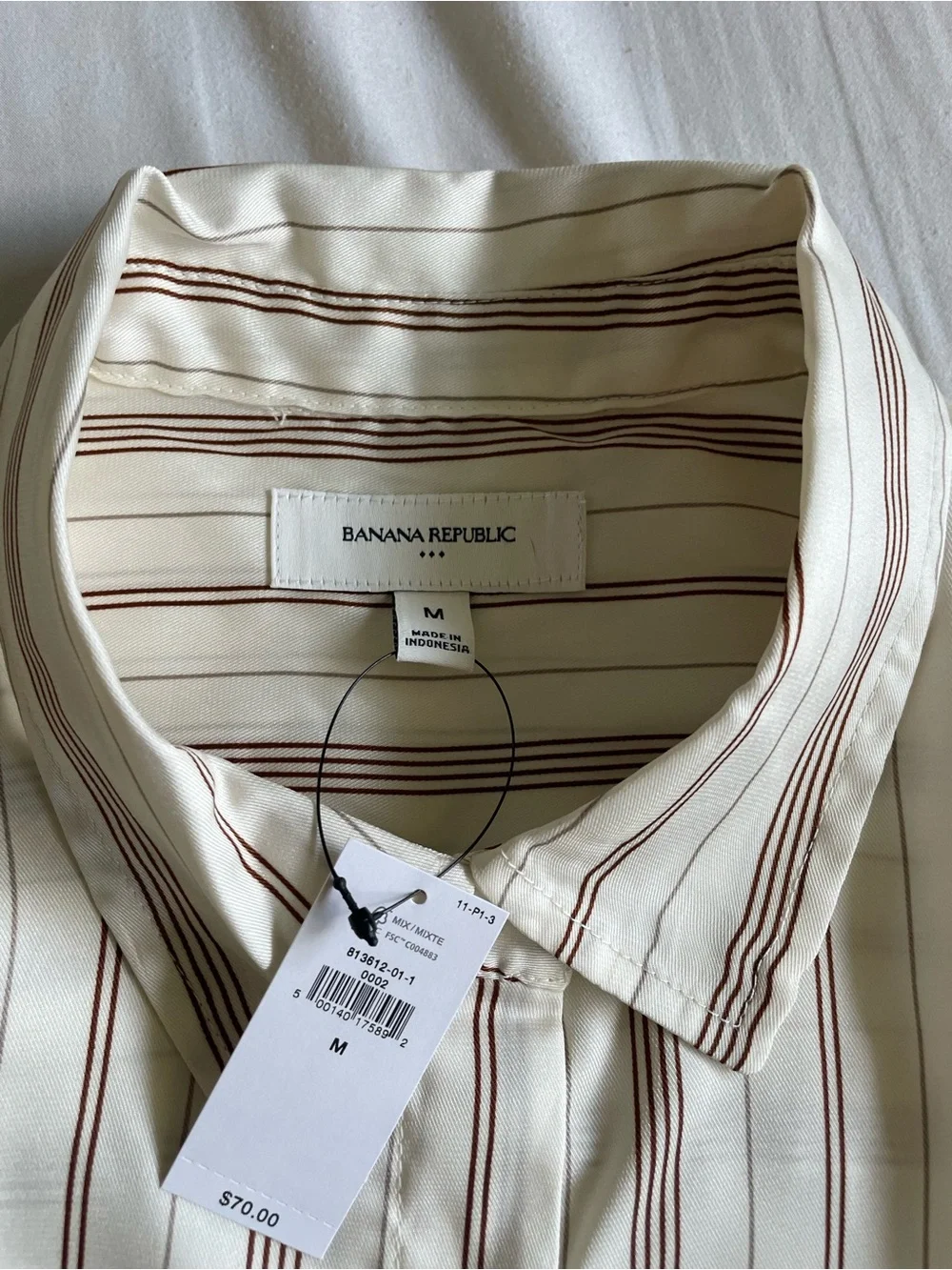 Banana Republic Ivory Button-Down Shirt with Brown Stripes